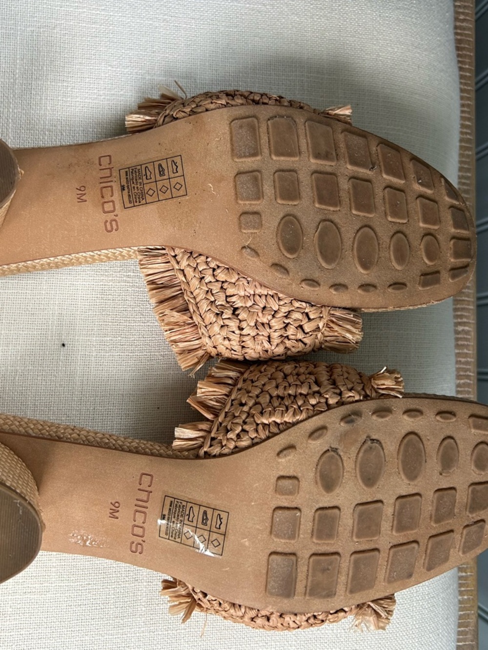 Chico's Tan Raffia Fringe Slide Mules - Picture 5 of 5